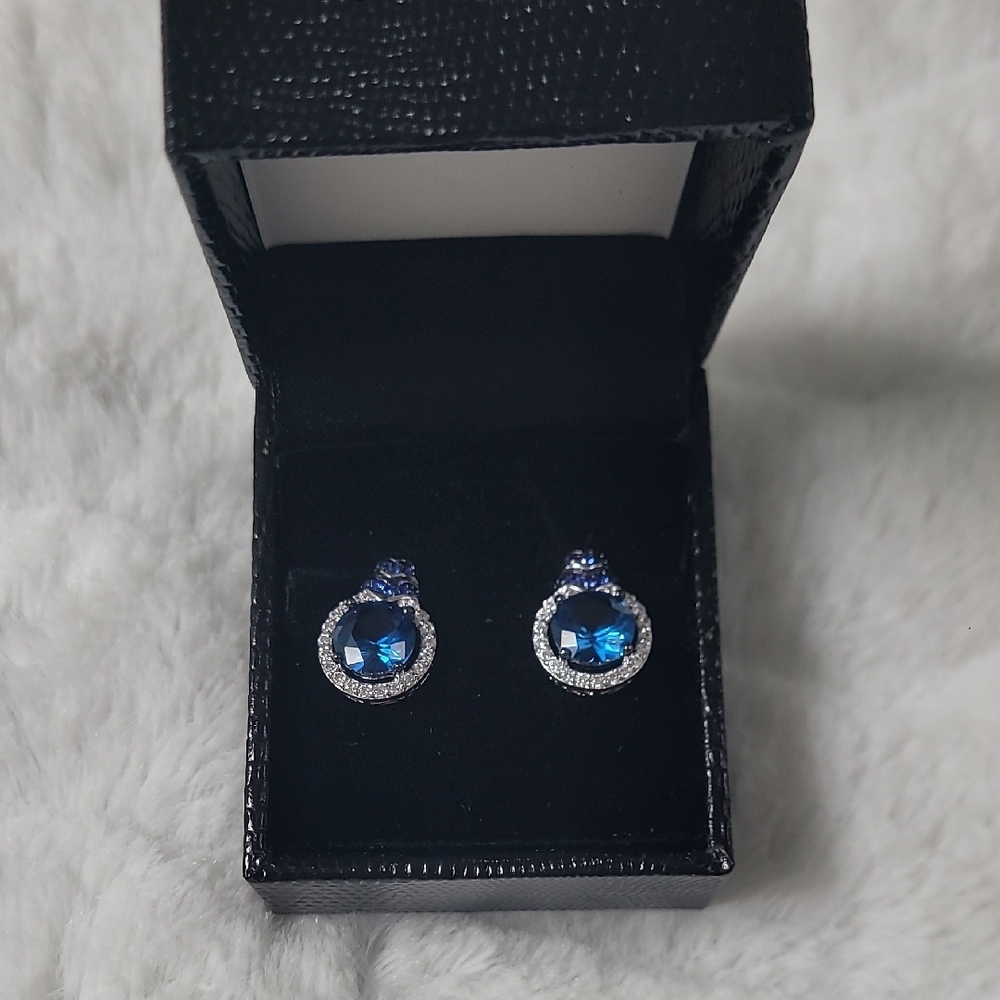 Ladies Gold Coast Sterling Silver Elegant Blue Topaz Earrings